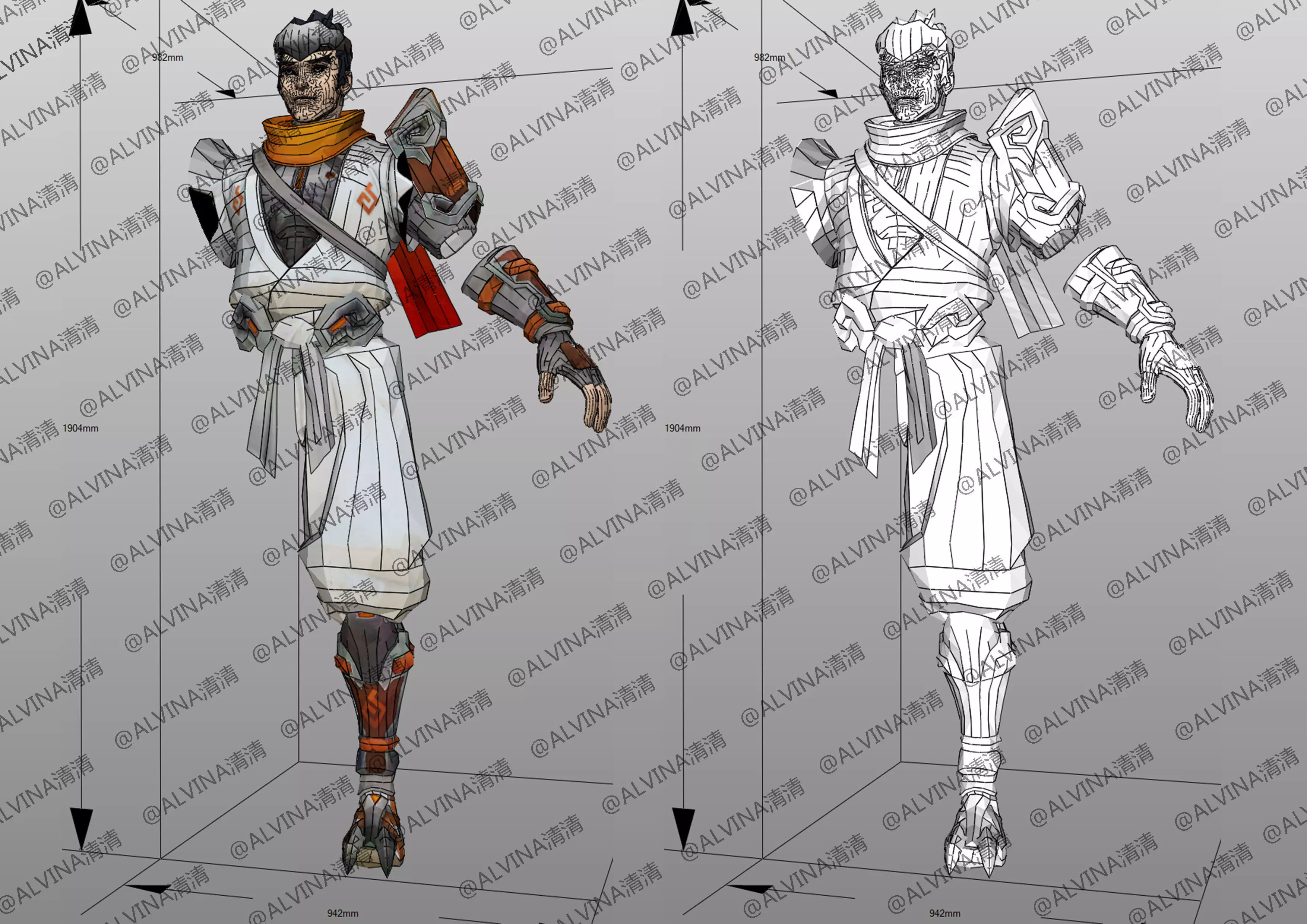 Overwatch Young Genji Armor - DIY Cosplay Pepakura Foam Template Low-poly 3D model_5