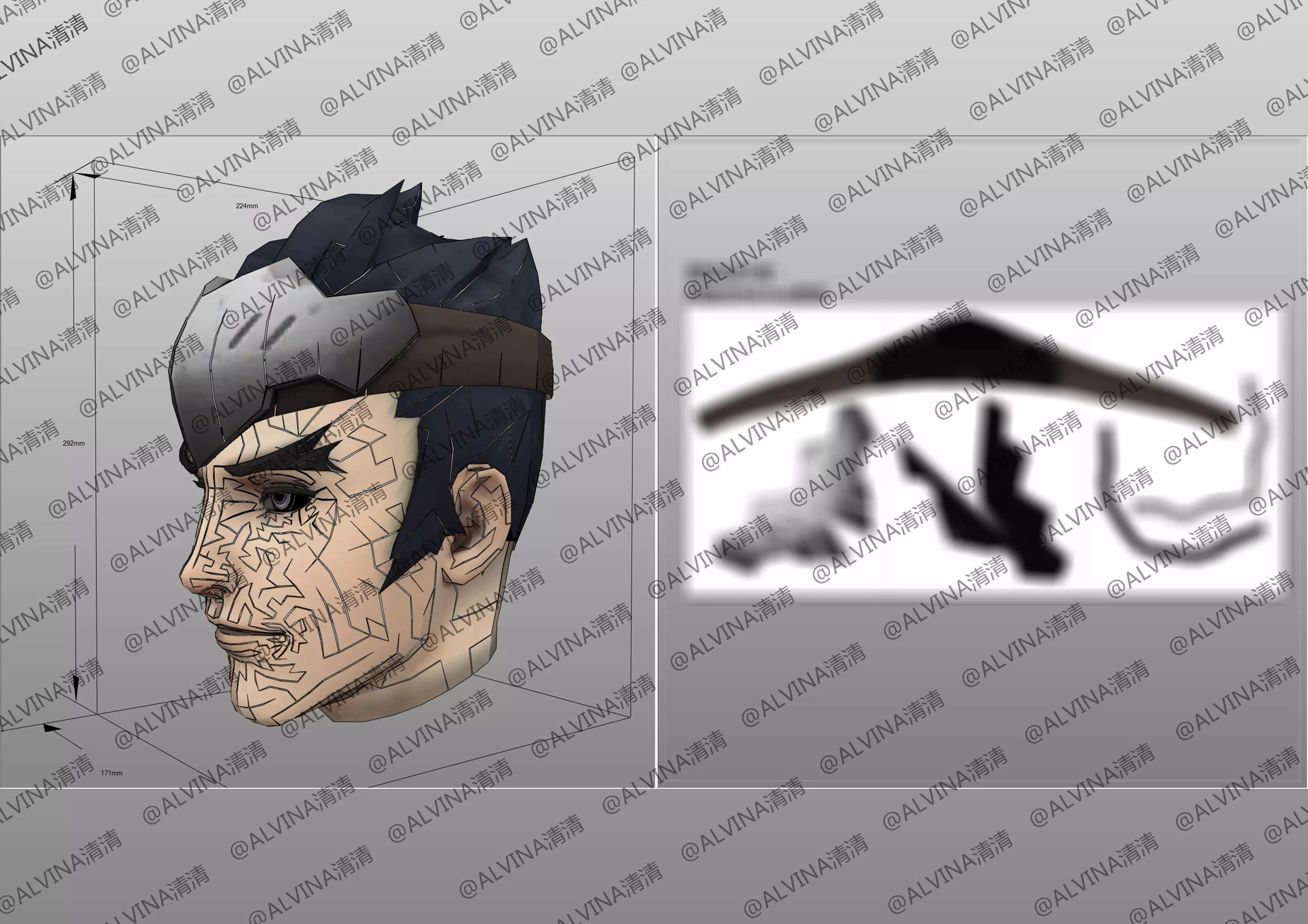 Overwatch Young Genji Armor - DIY Cosplay Pepakura Foam Template Low-poly 3D model_13