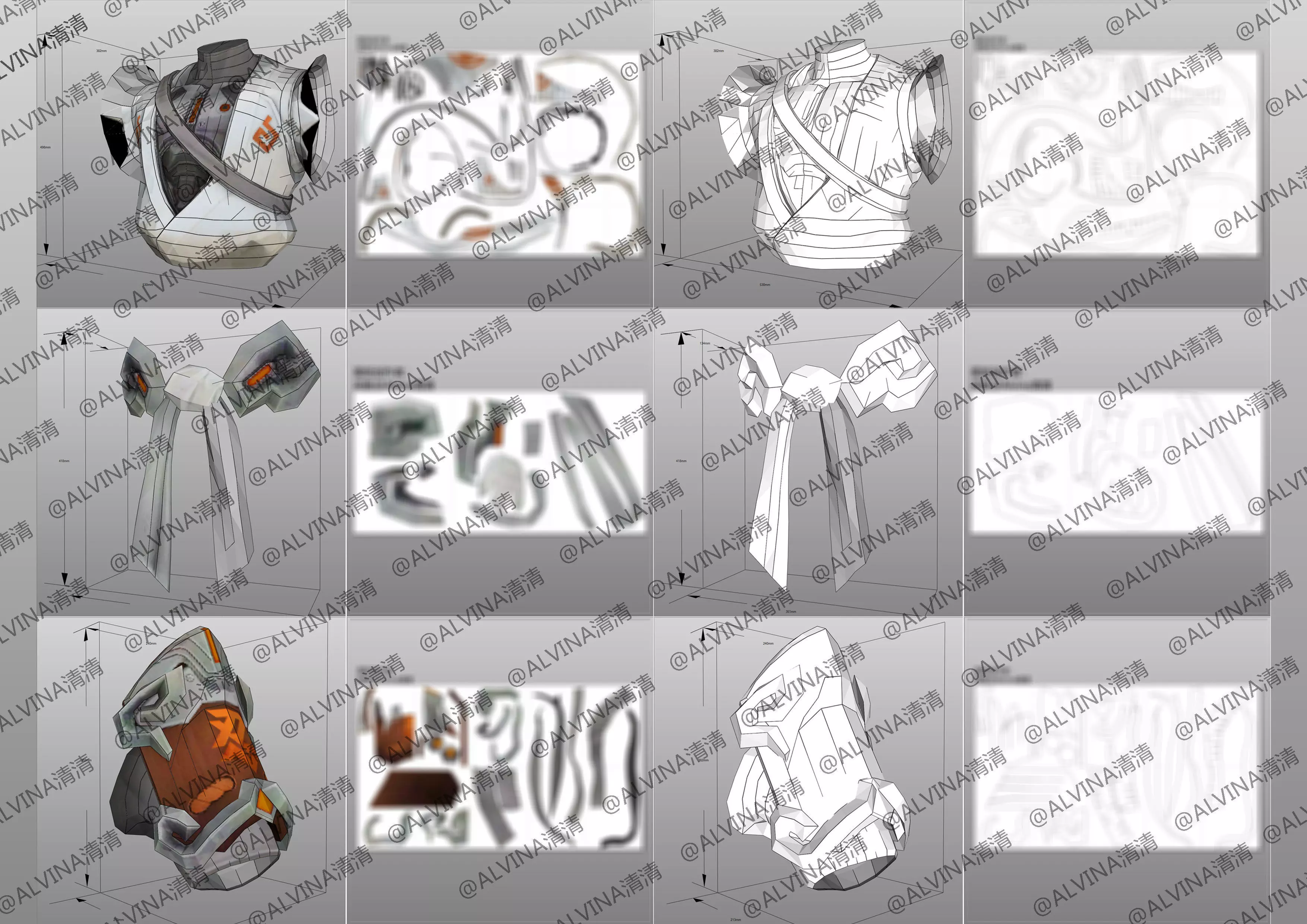 Overwatch Young Genji Armor - DIY Cosplay Pepakura Foam Template Low-poly 3D model_8