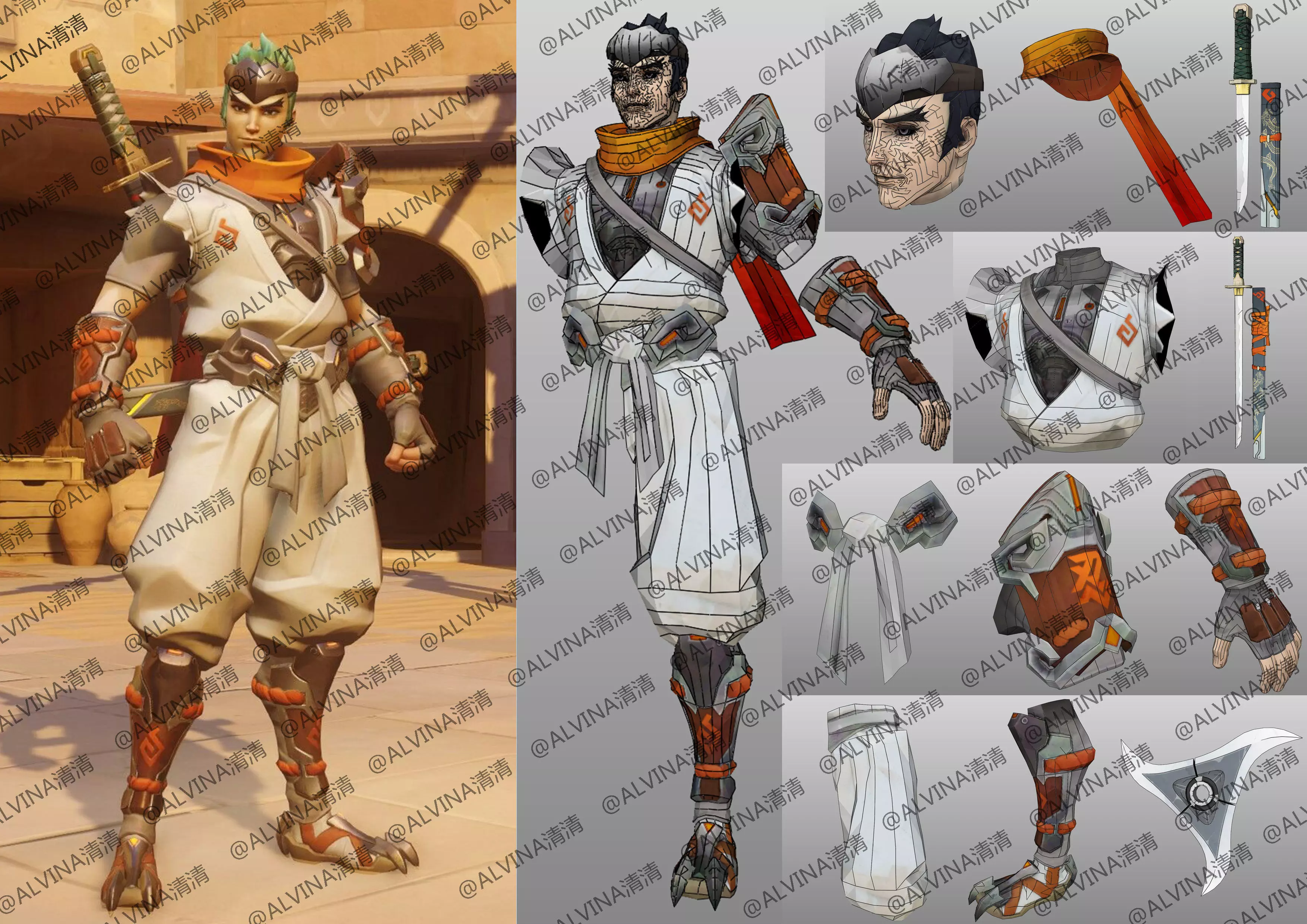 Overwatch Young Genji Armor - DIY Cosplay Pepakura Foam Template Low-poly 3D model_0