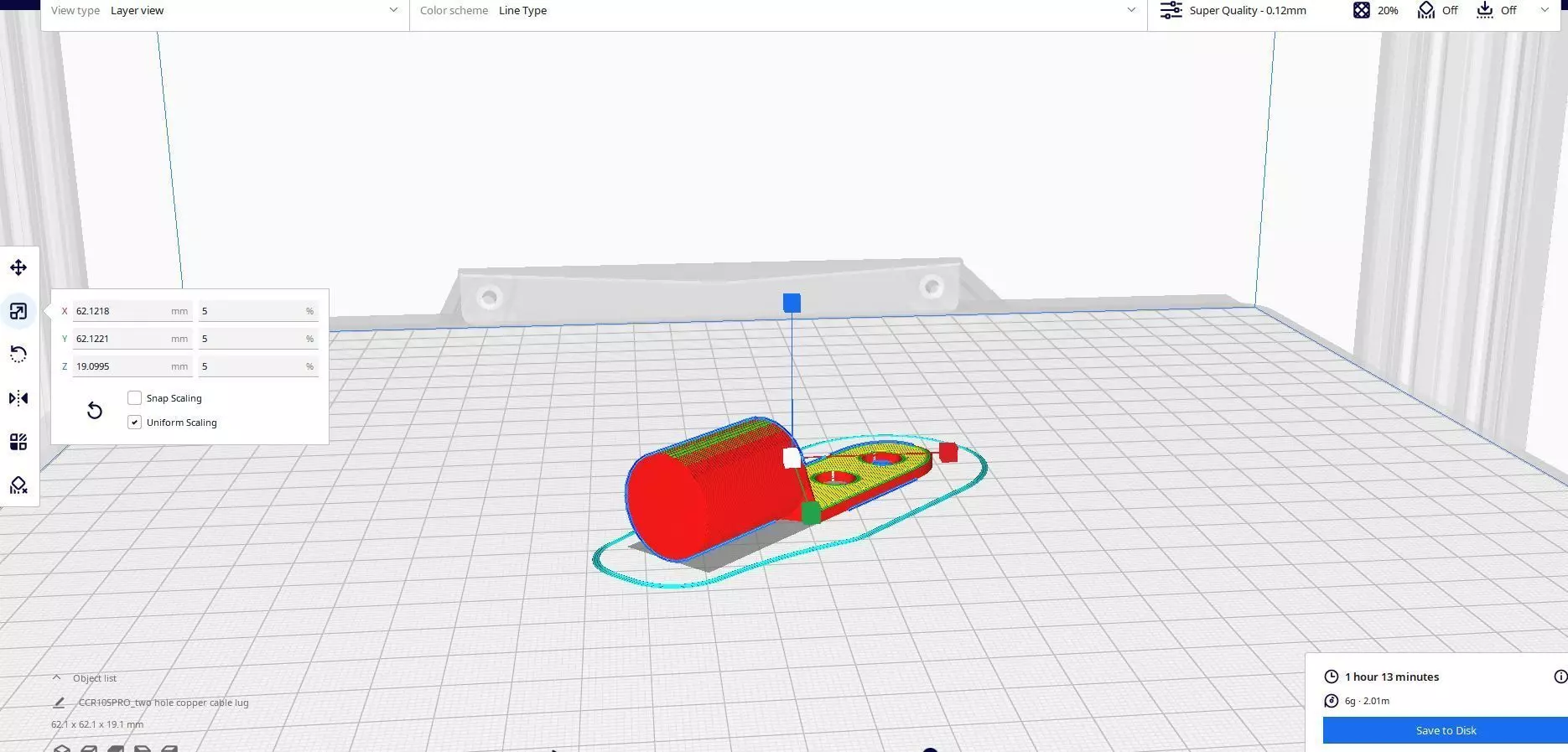 Two Hole Cooper Cable Lug 3D print model_2