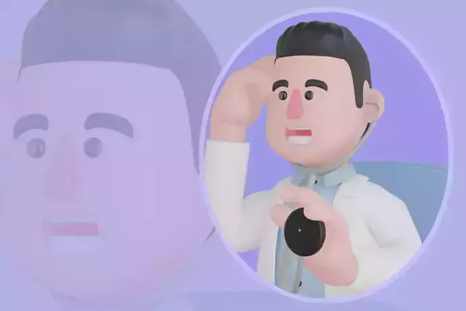 Stylized 3D Male Doctor Character-Surprised Holding Stethoscope