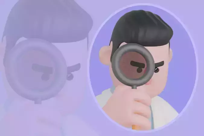 Stylized 3D Male Doctor - Crouching with Magnifying Glass