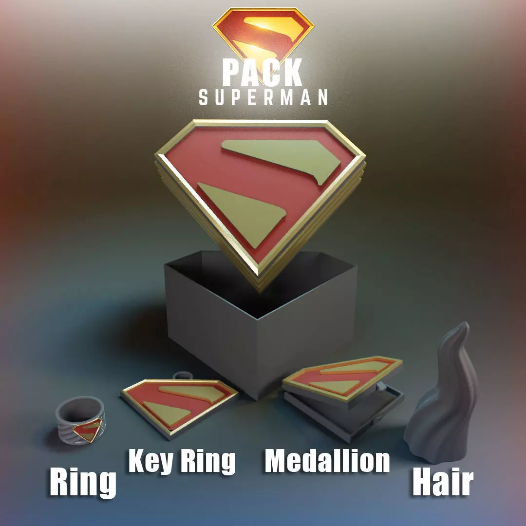 Superman Pack Promo Box Keychain Locket Ring Lock of Hair Free 3D print model