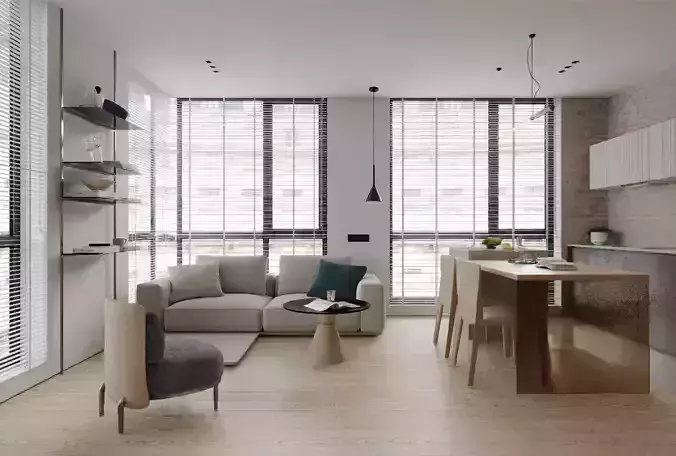 Living room and dining room 3D model