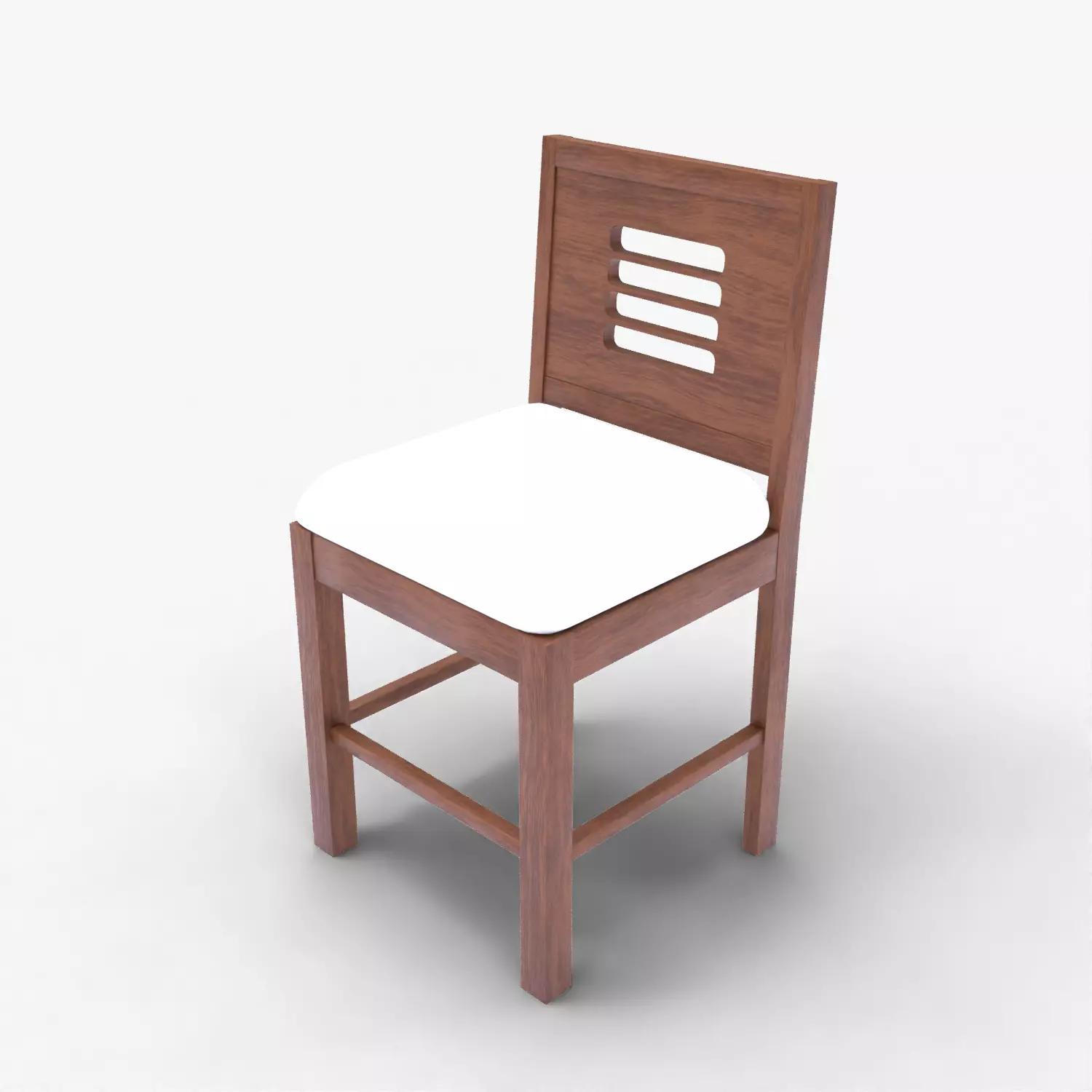 Realistic Wooden Chair 3D Model with White Cushion High Quality Low-poly 3D model_0
