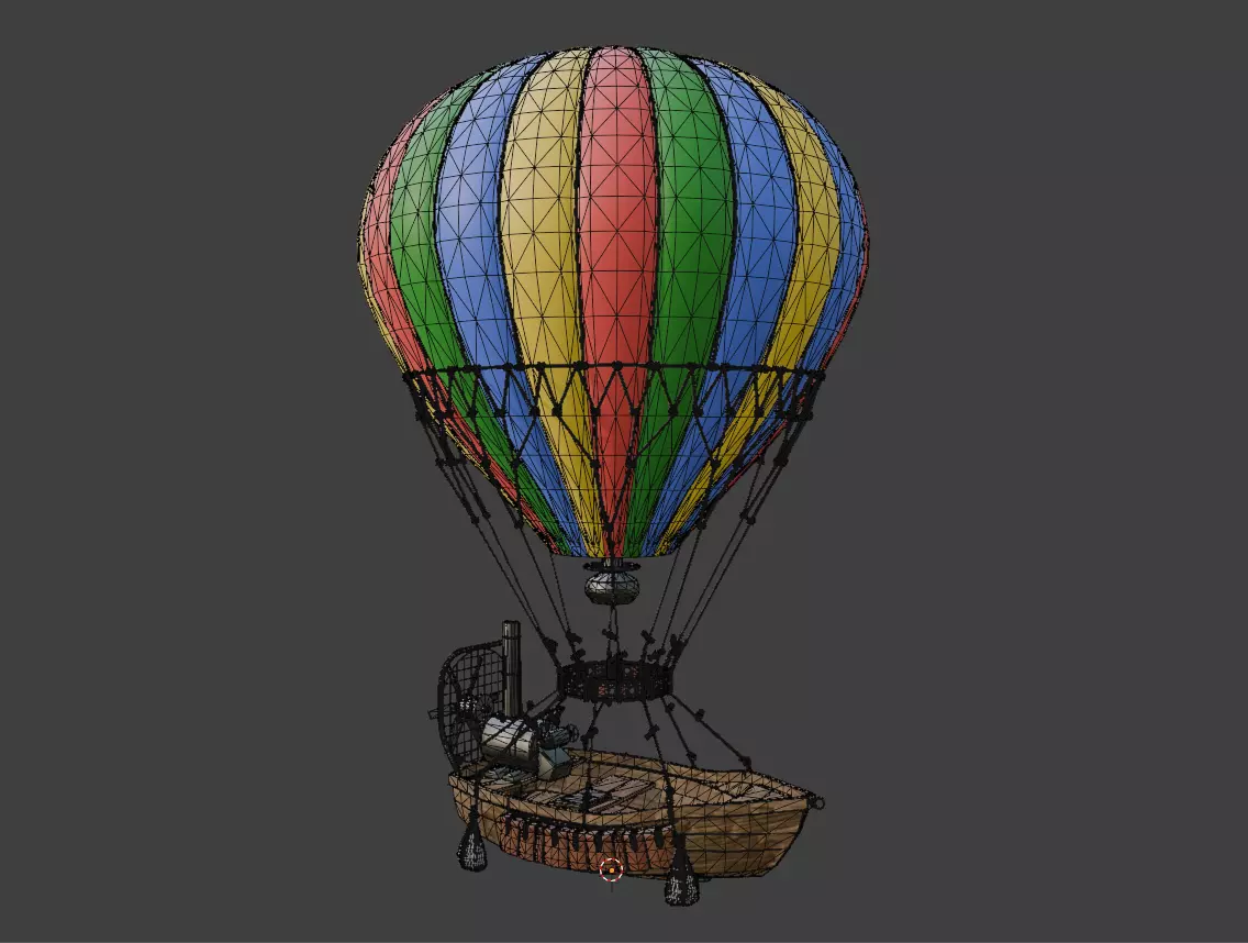 Hot Air Balloon Boat Low-poly 3D model_8