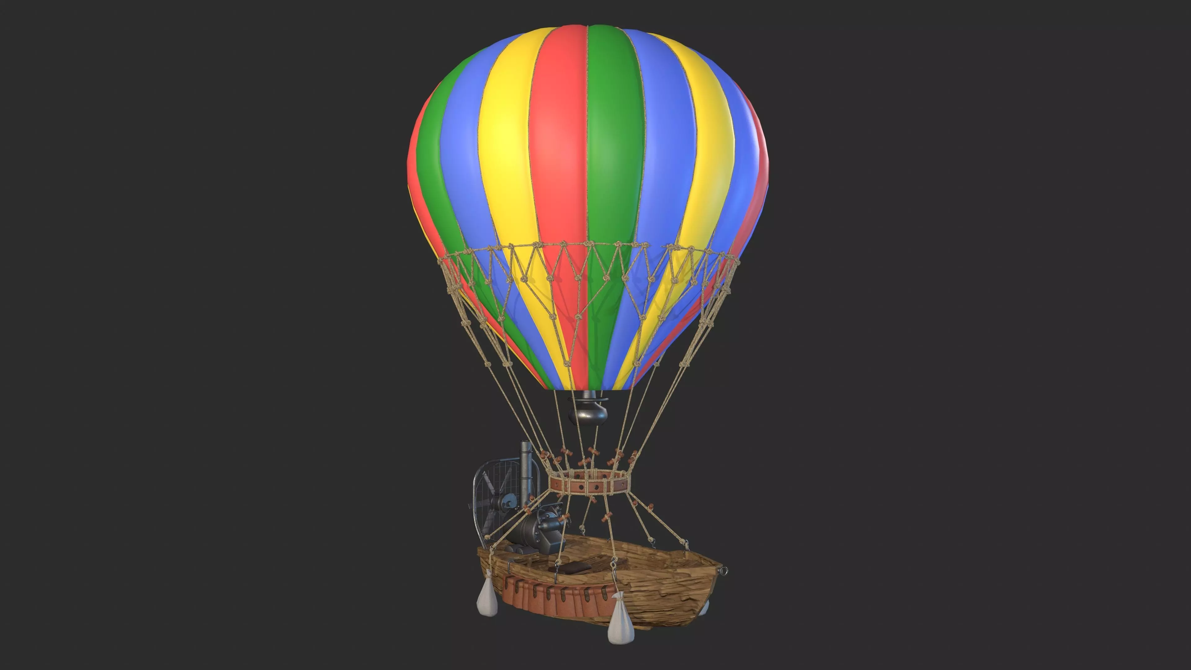 Hot Air Balloon Boat Low-poly 3D model_0