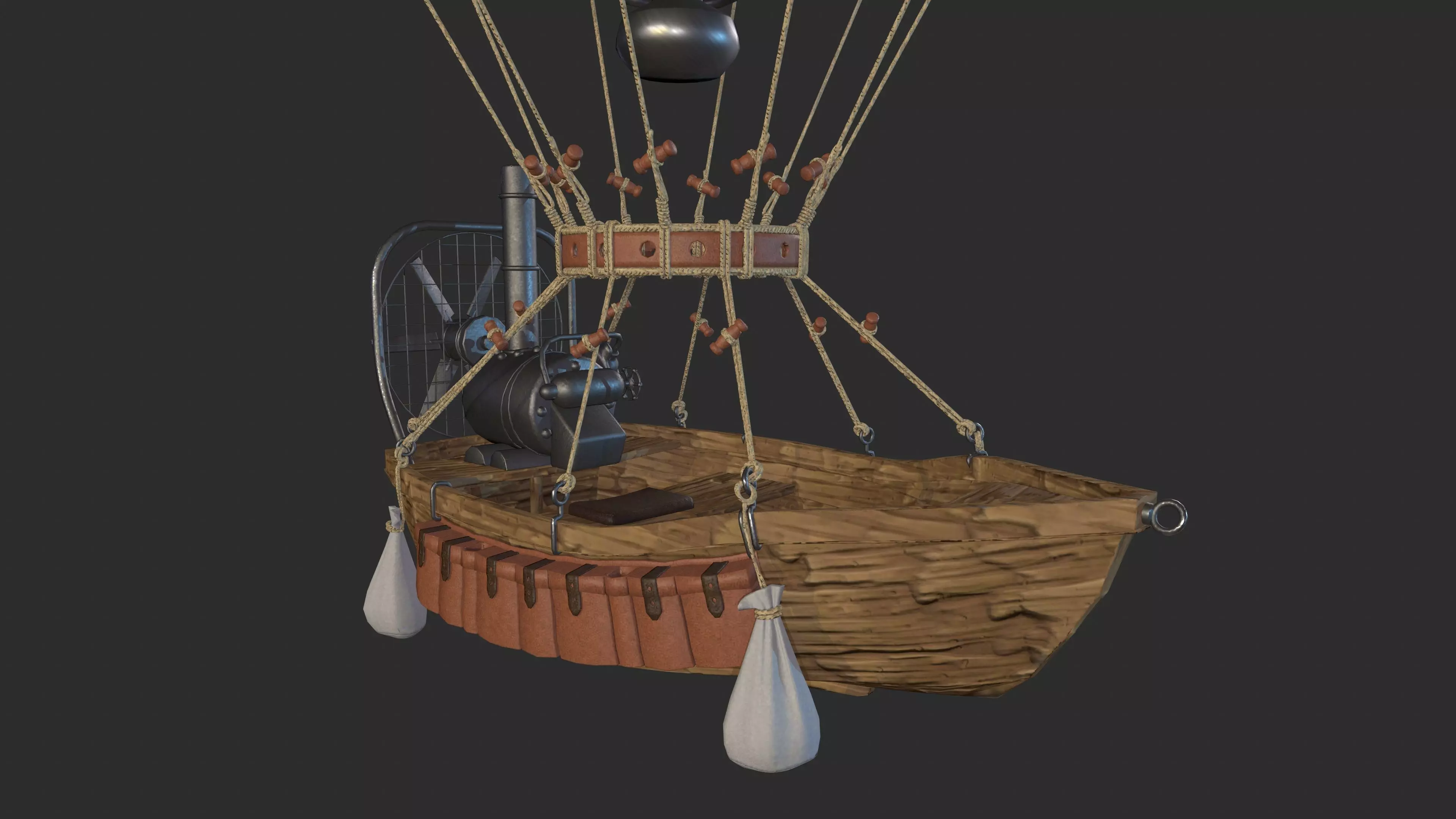 Hot Air Balloon Boat Low-poly 3D model_3