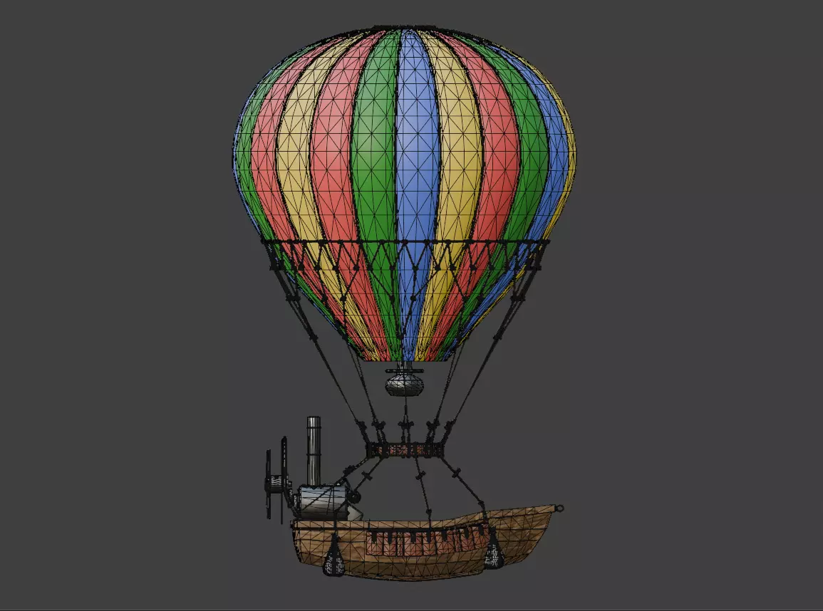 Hot Air Balloon Boat Low-poly 3D model_12