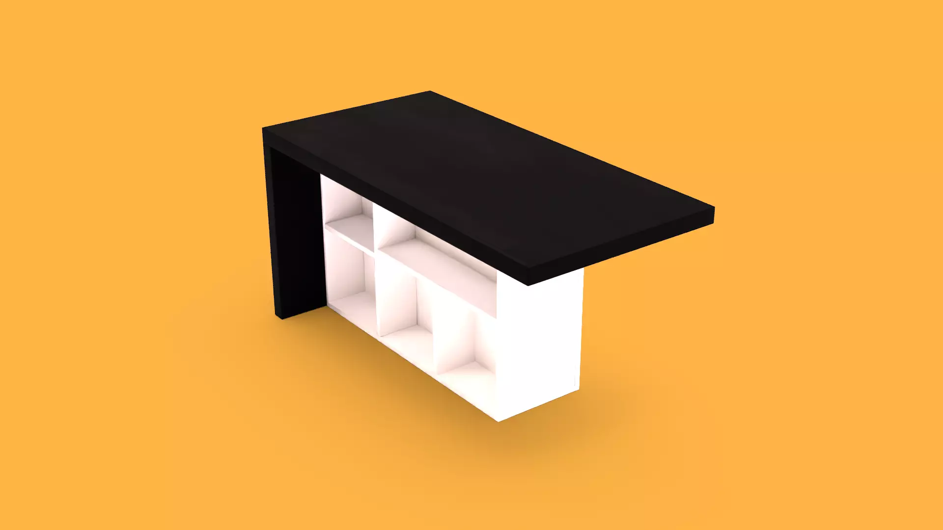 Modern Office Table with Storage Shelves and High Poly Low-poly 3D model_8