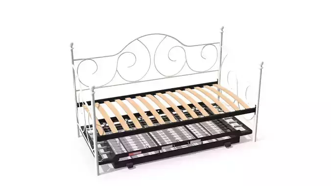 Arrieta Apparel White Metal Daybed Frame with Pop Up Trundle Bed 3D model