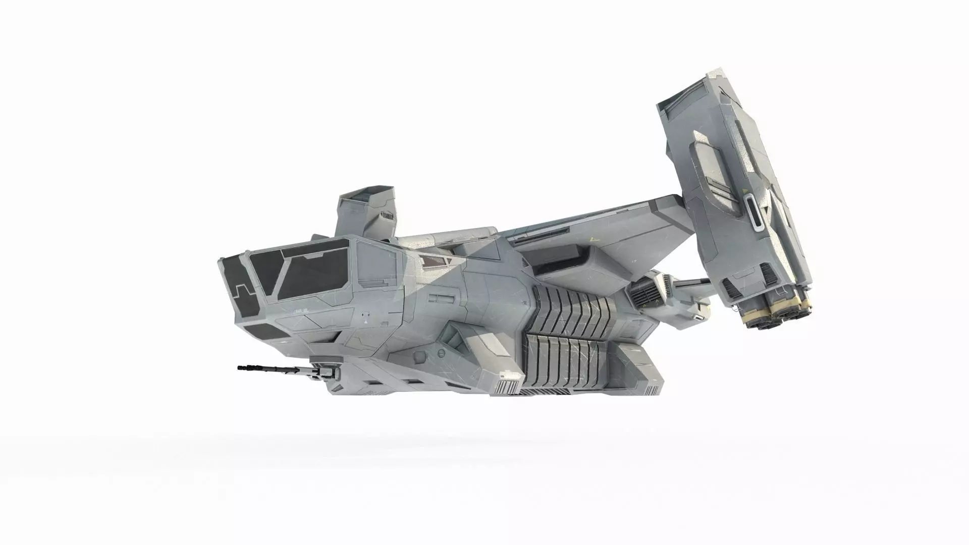 Future sci-fi military transport aircraft 3D model_2