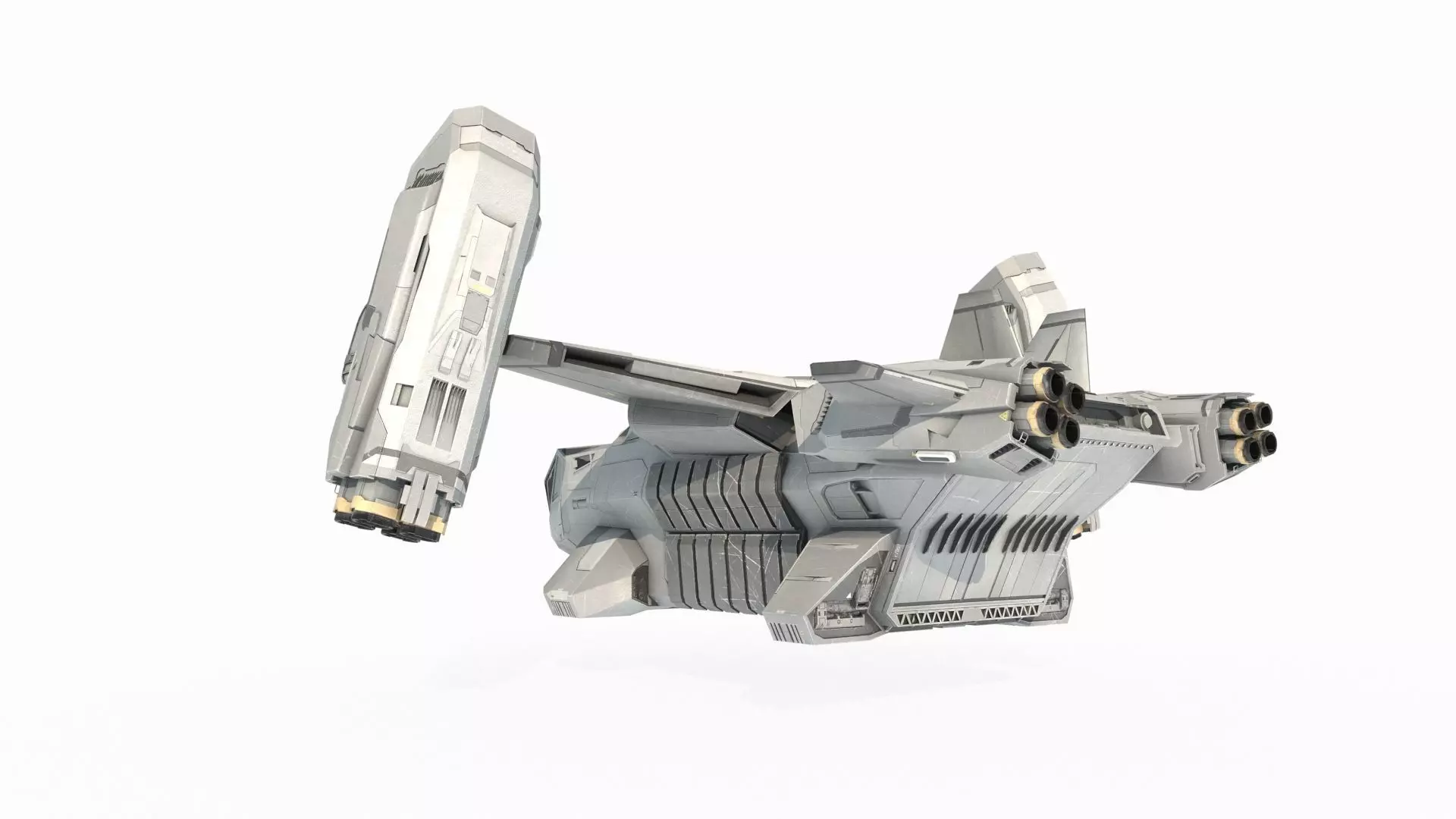 Future sci-fi military transport aircraft 3D model_4