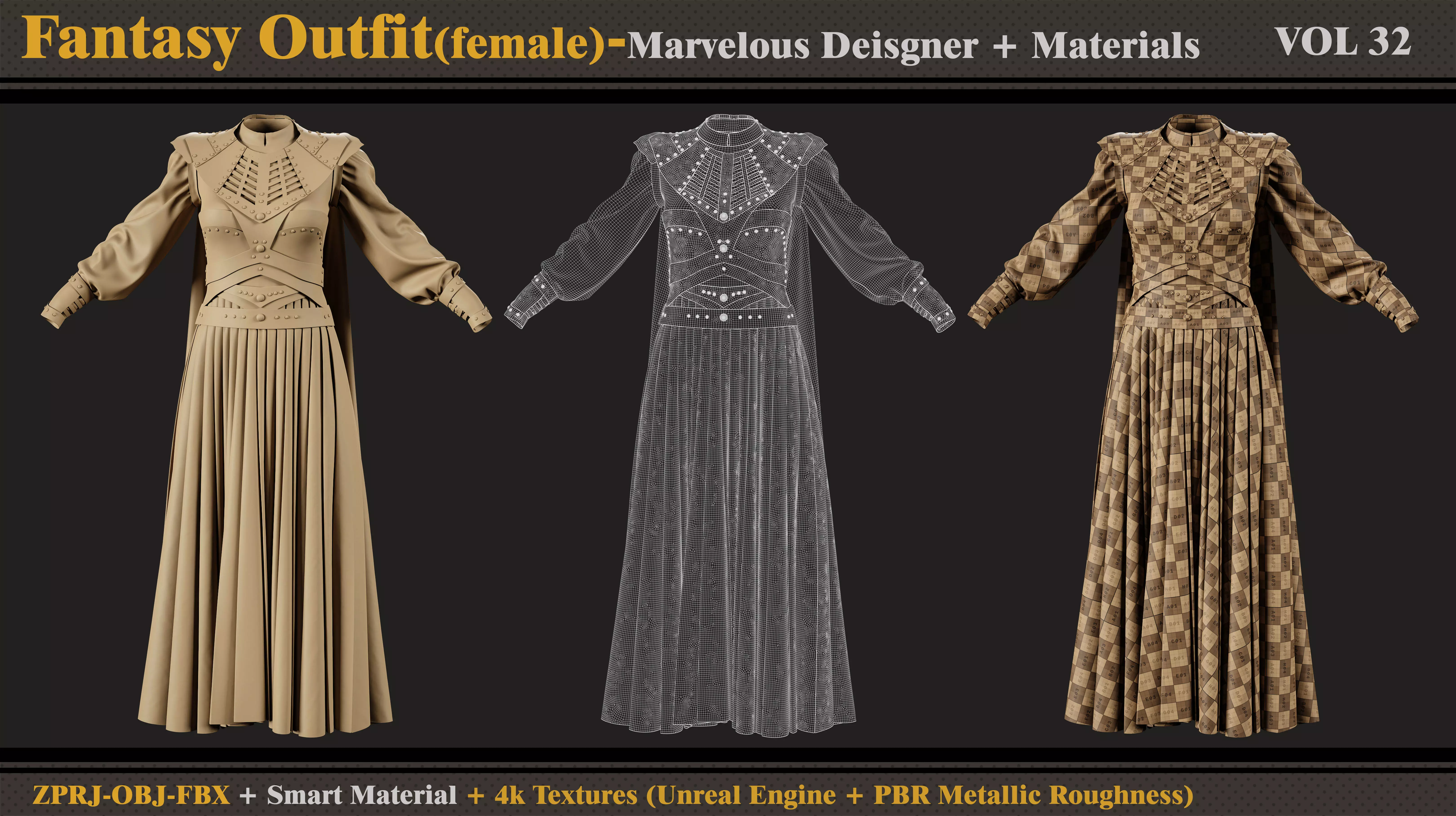 Fantasy Outfit-MD-Clo3d-Smart Material-Textures-OBJ-FBX 3D model_3