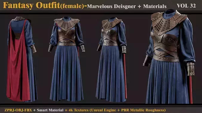 Fantasy Outfit-MD-Clo3d-Smart Material-Textures-OBJ-FBX