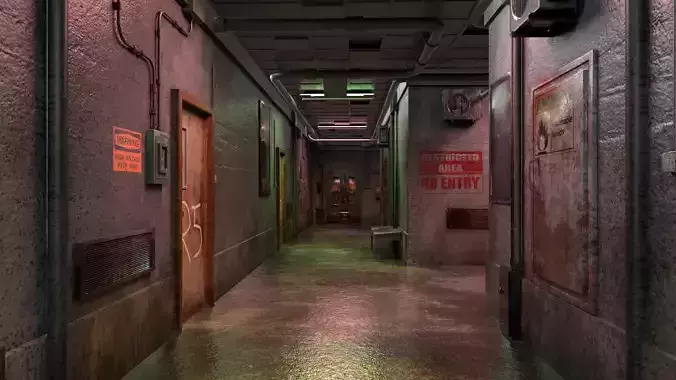 Old corridor level-1 Low-poly 3D model