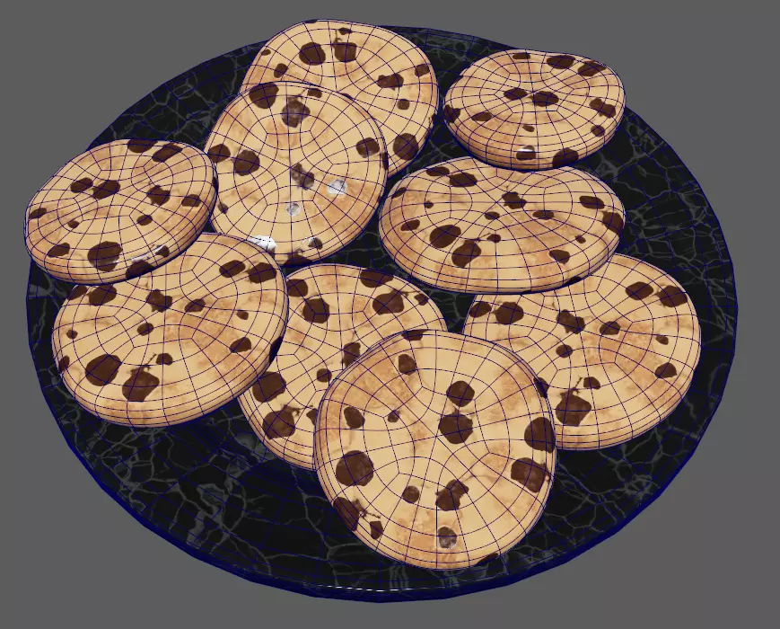 Soft cookie with chocolate chunks Low-poly 3D model_6
