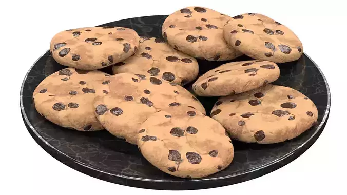 Soft cookie with chocolate chunks Low-poly 3D model