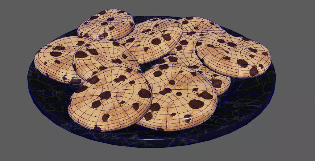 Soft cookie with chocolate chunks Low-poly 3D model_5