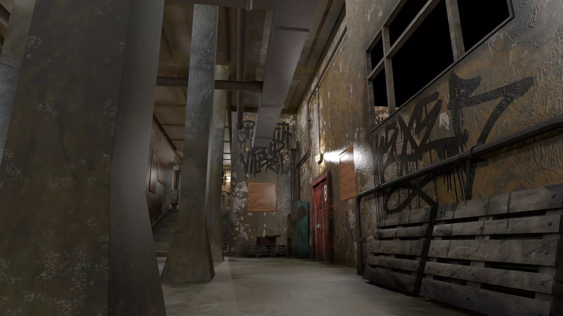 Old Corridor Level-3 Low-poly 3D model_5