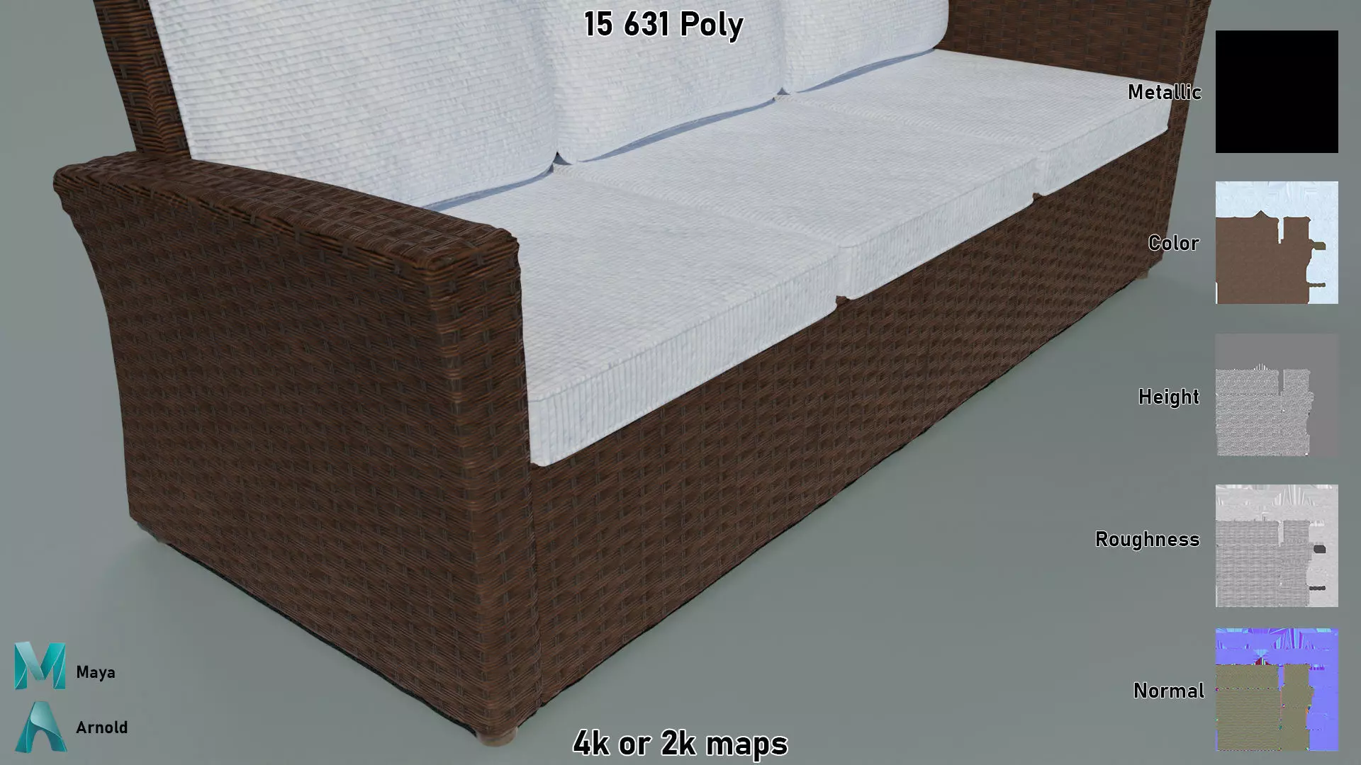 Wicker Sofa Low-poly 3D model_7