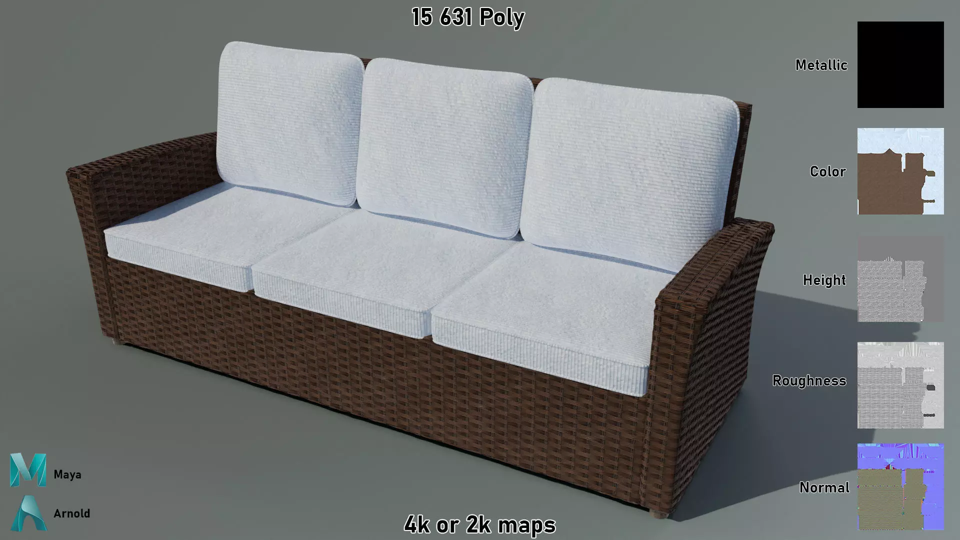 Wicker Sofa Low-poly 3D model_0