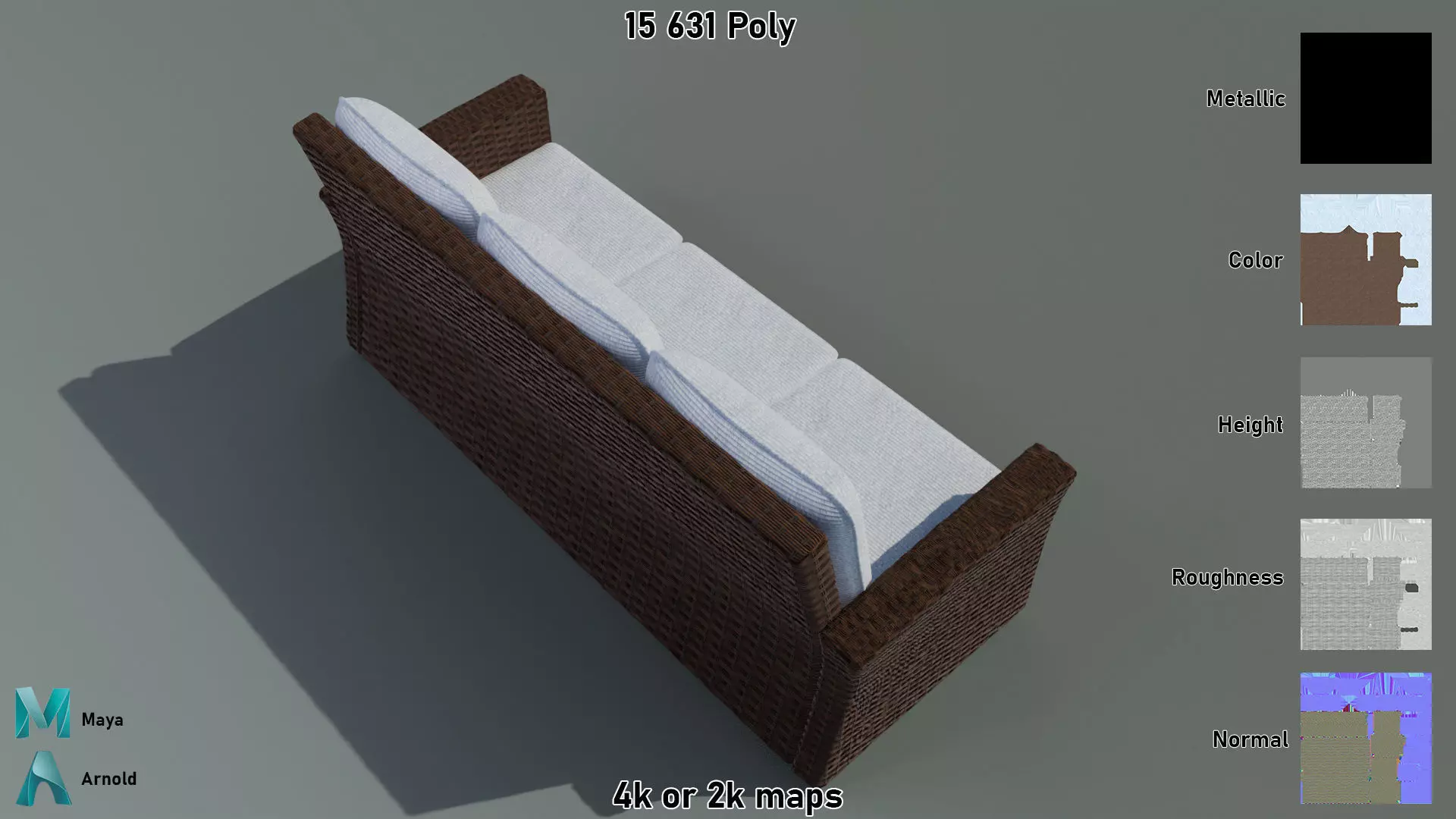 Wicker Sofa Low-poly 3D model_6