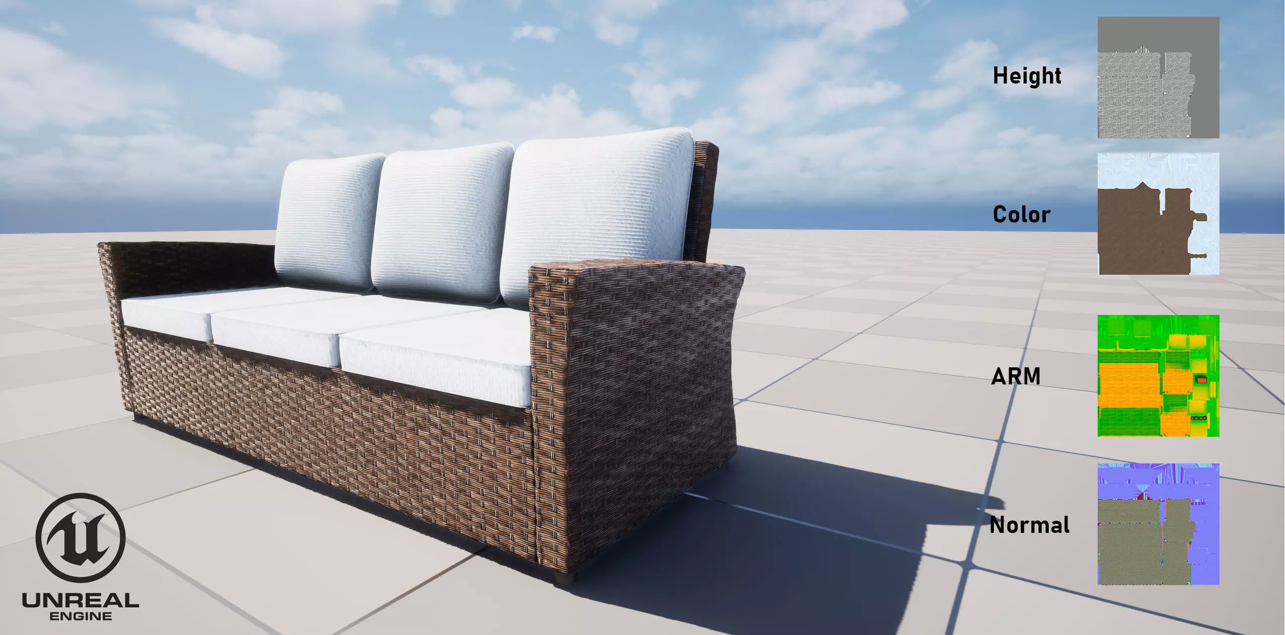 Wicker Sofa Low-poly 3D model_17