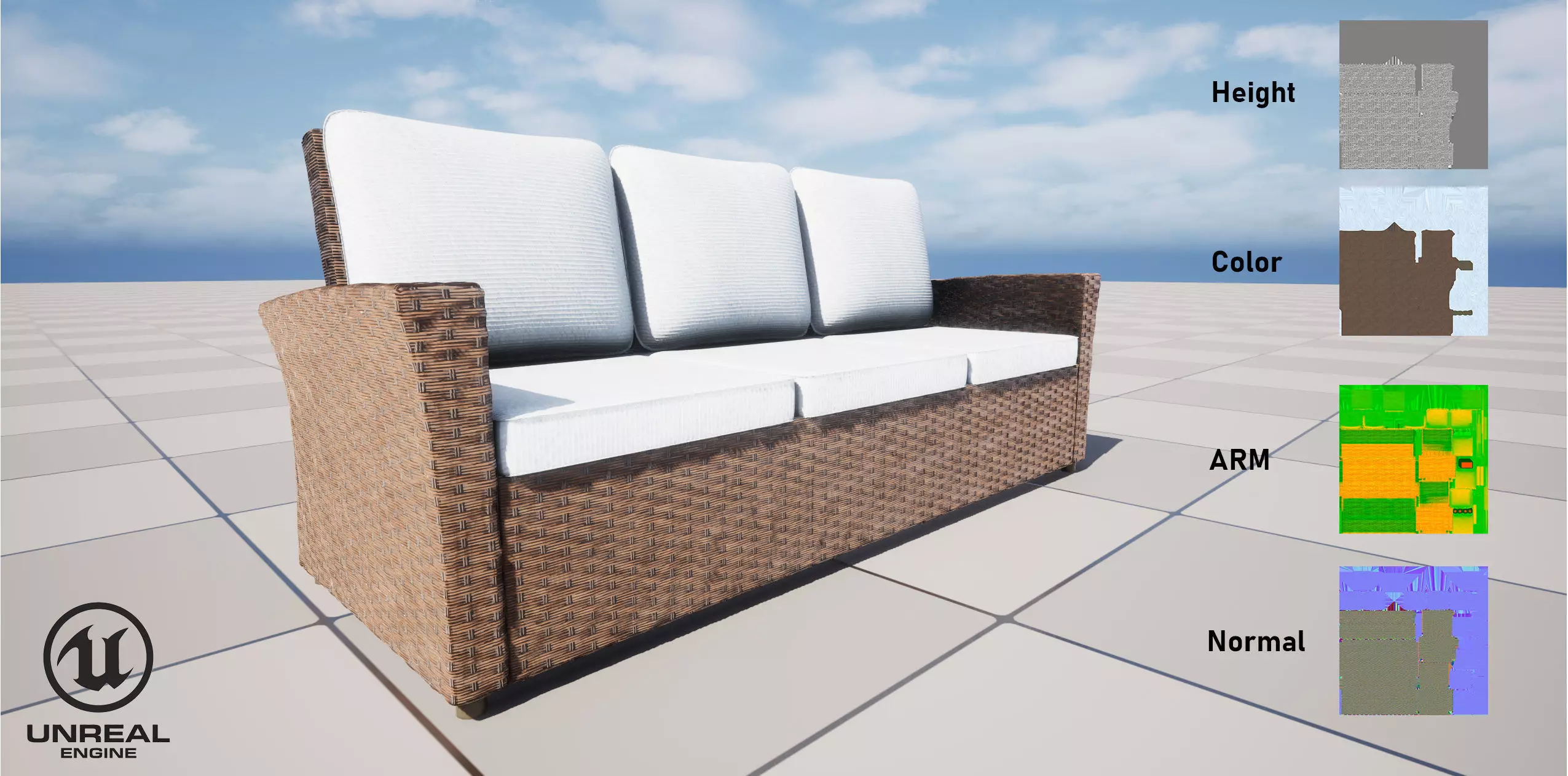 Wicker Sofa Low-poly 3D model_16