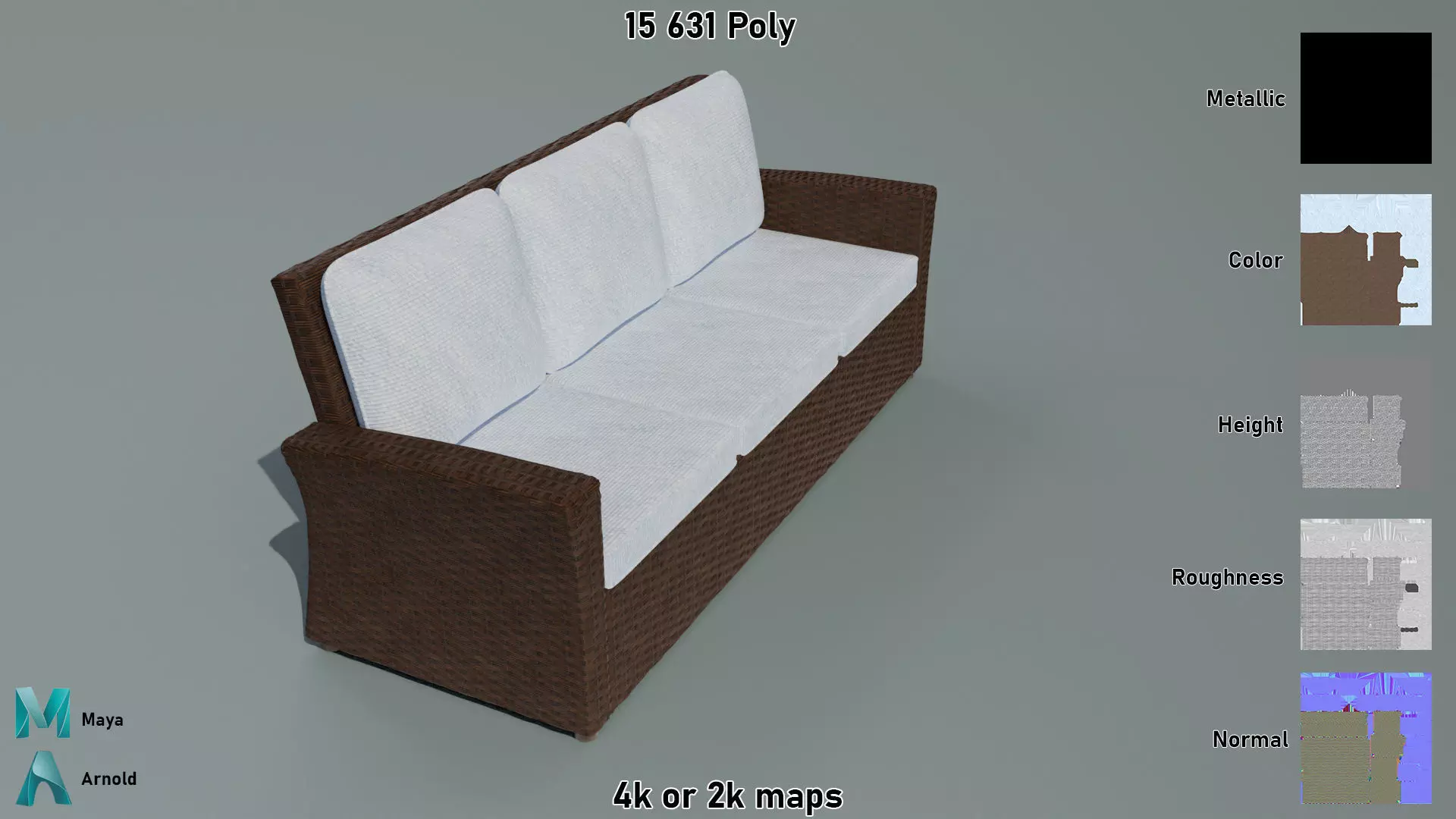 Wicker Sofa Low-poly 3D model_1