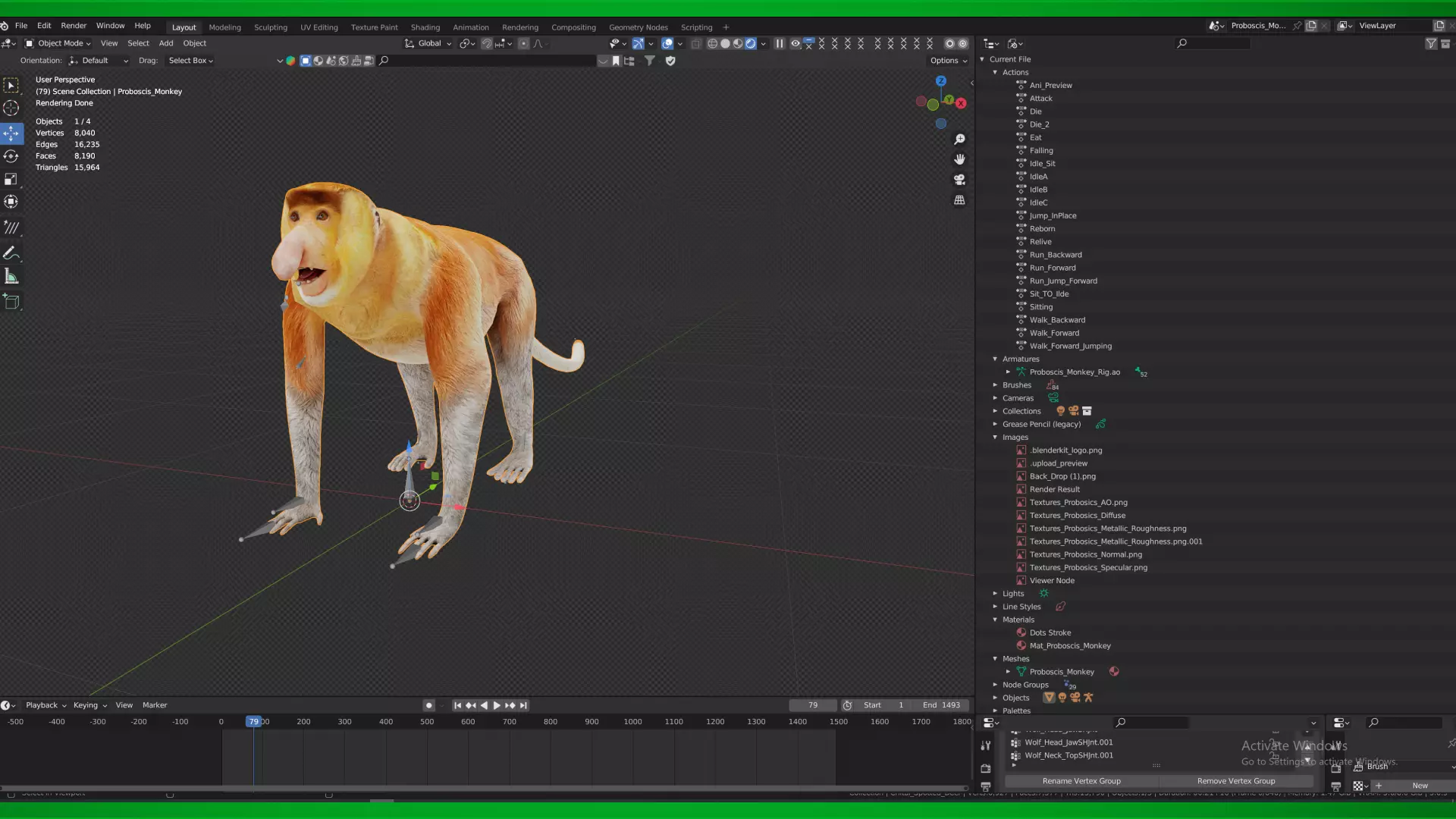 Proboscis Long Nosed Monkey Male Low-poly 3D model_7