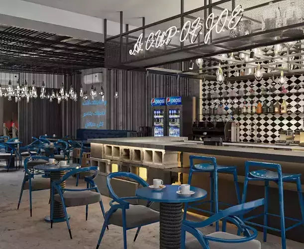 Modern Industrial Coffee Shop Interior Scene