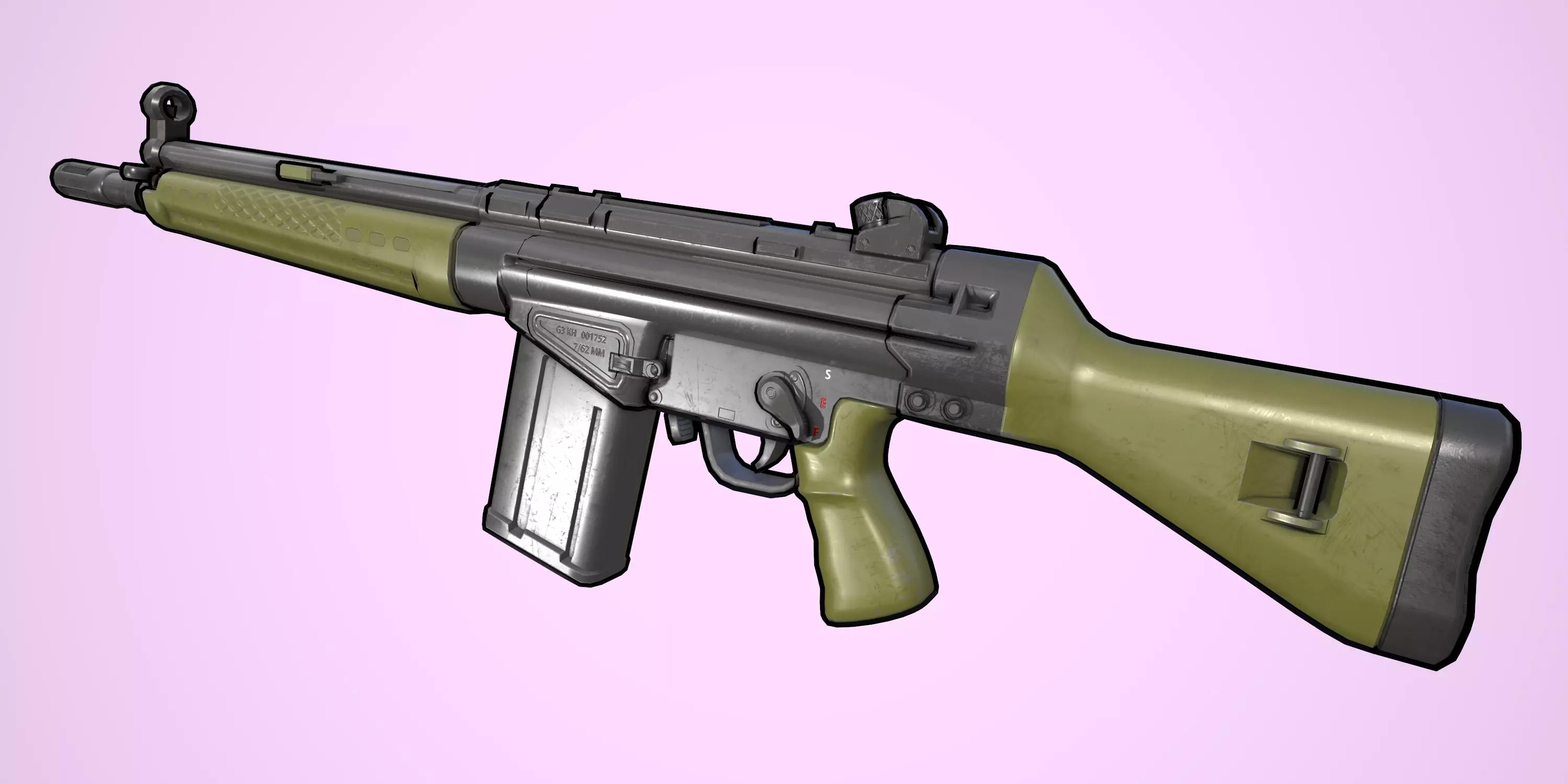 Stylized G3 rifle model Low-poly 3D model_2