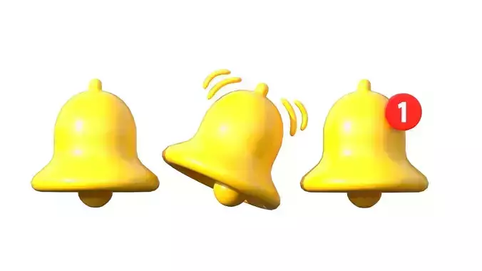 Golden Alert Notification bell ringing Low-poly 3D model