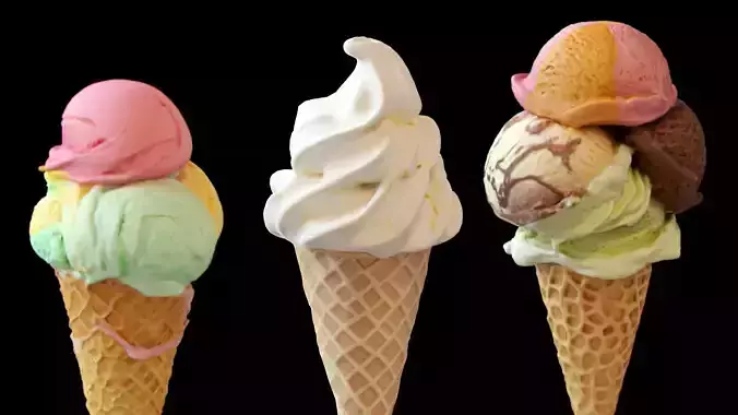 Triple Ice Cream Cone Collection 3D model 3