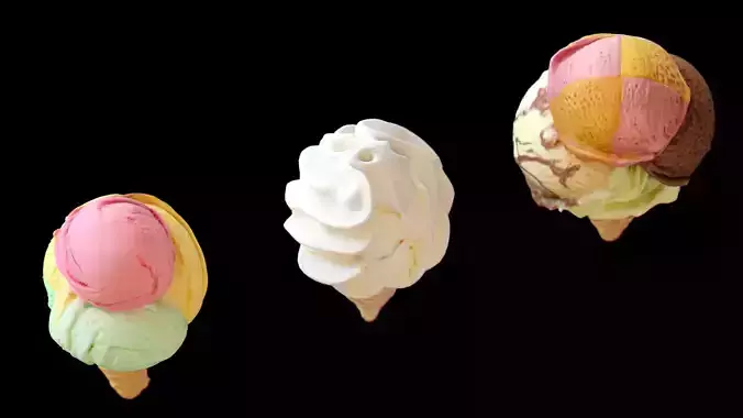 Triple Ice Cream Cone Collection 3D model 4