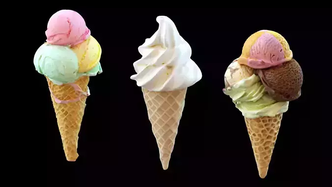 Triple Ice Cream Cone Collection 3D model 2
