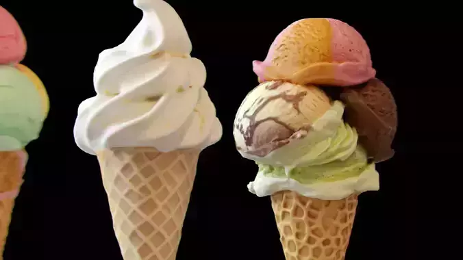 Triple Ice Cream Cone Collection 3D model 6
