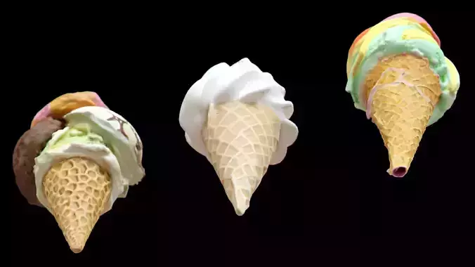Triple Ice Cream Cone Collection 3D model 5