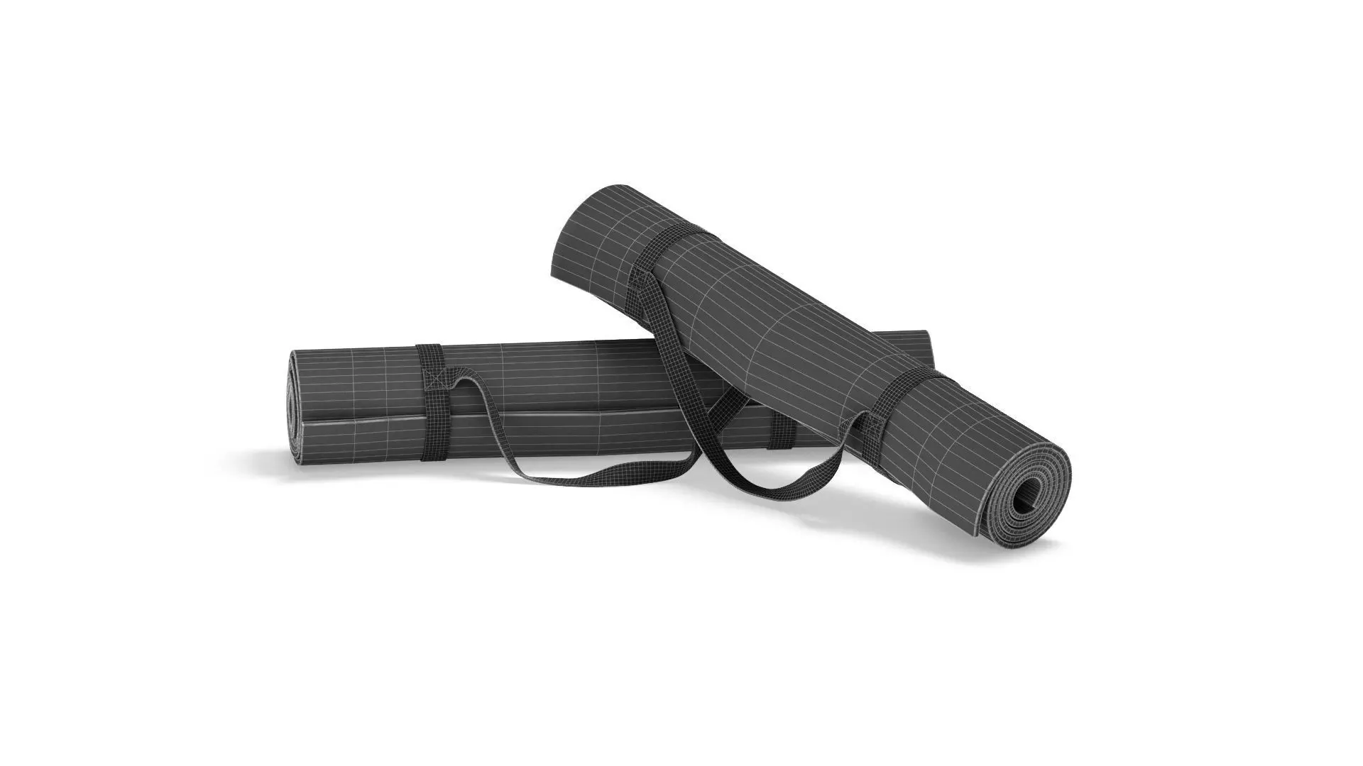 Black Twisted Yoga Mat Set - two gym roll yogi pad with handles 3D model_6