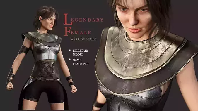 Legendary Female Warrior Armor - Rigged Low-Poly PBR 3D Model Low-poly 3D model