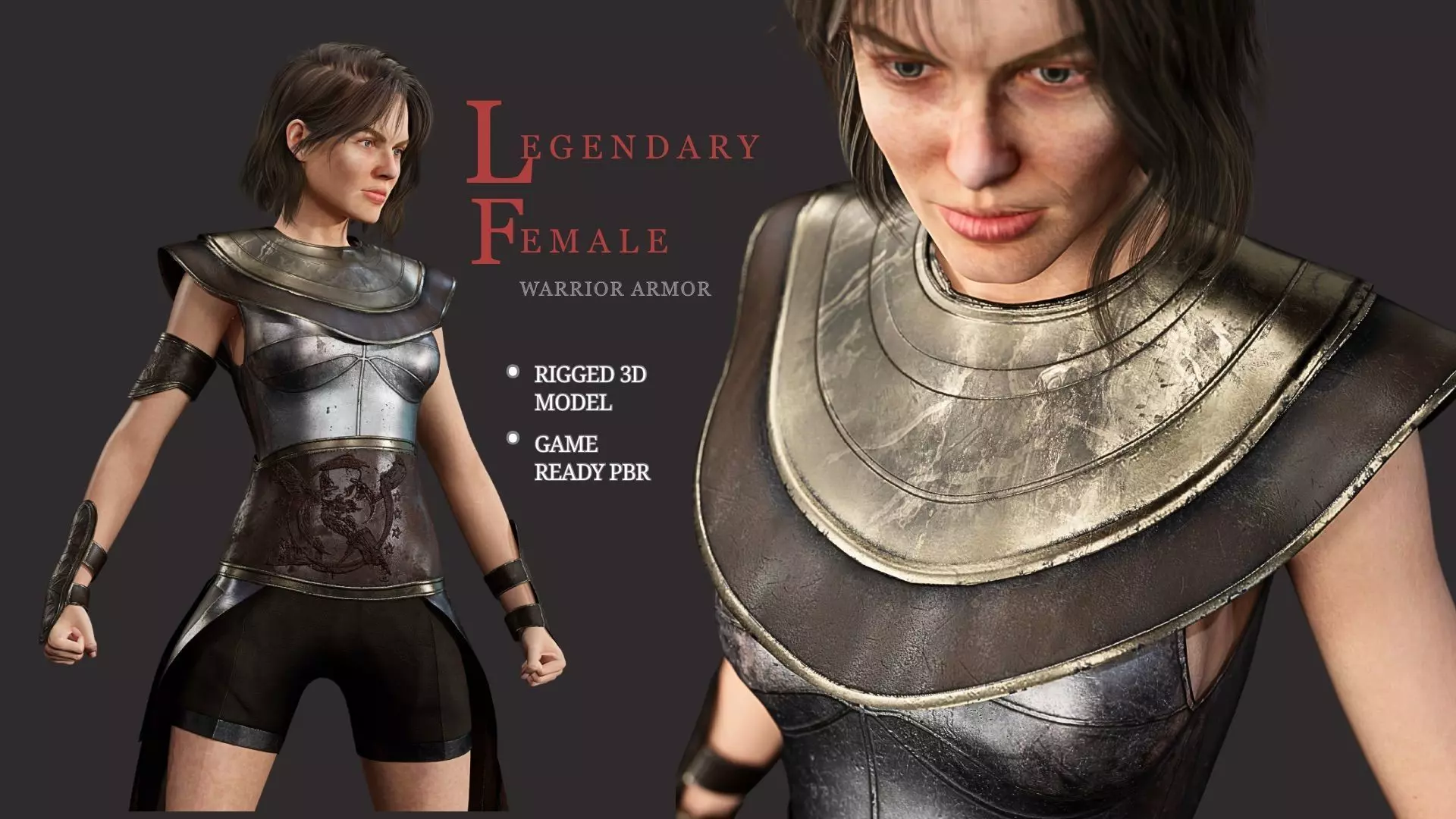 Legendary Female Warrior Armor - Rigged Low-Poly PBR 3D Model Low-poly 3D model_0