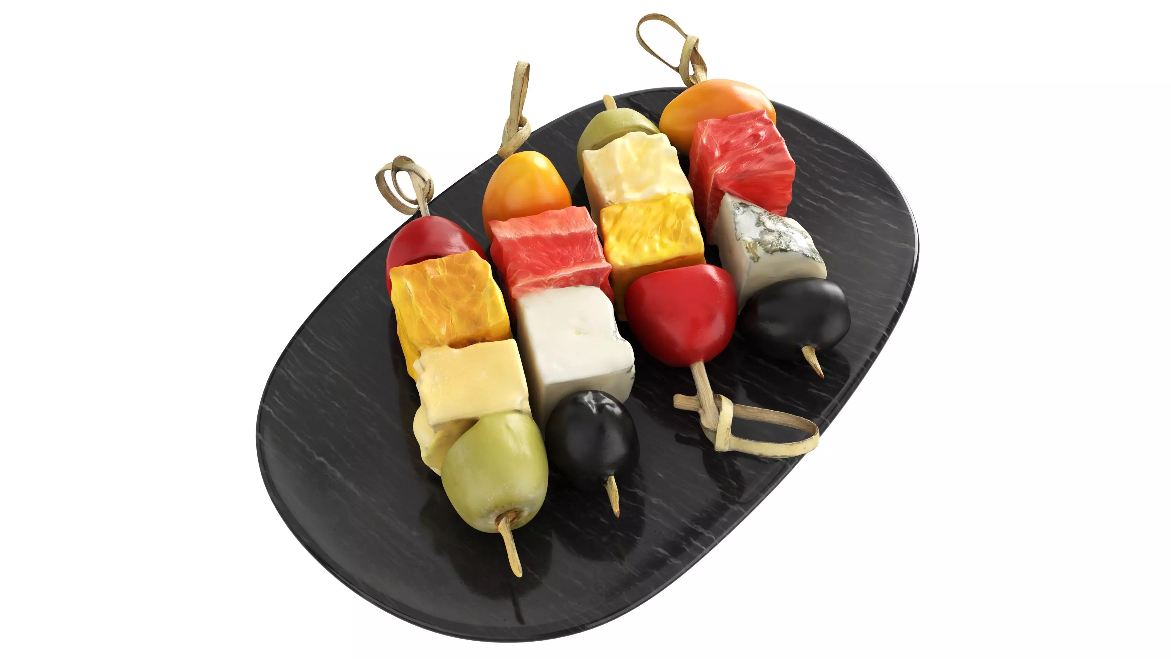 Assorted canapes on saucer Low-poly 3D model_0