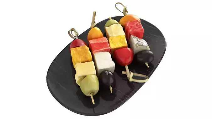 Assorted canapes on saucer Low-poly 3D model