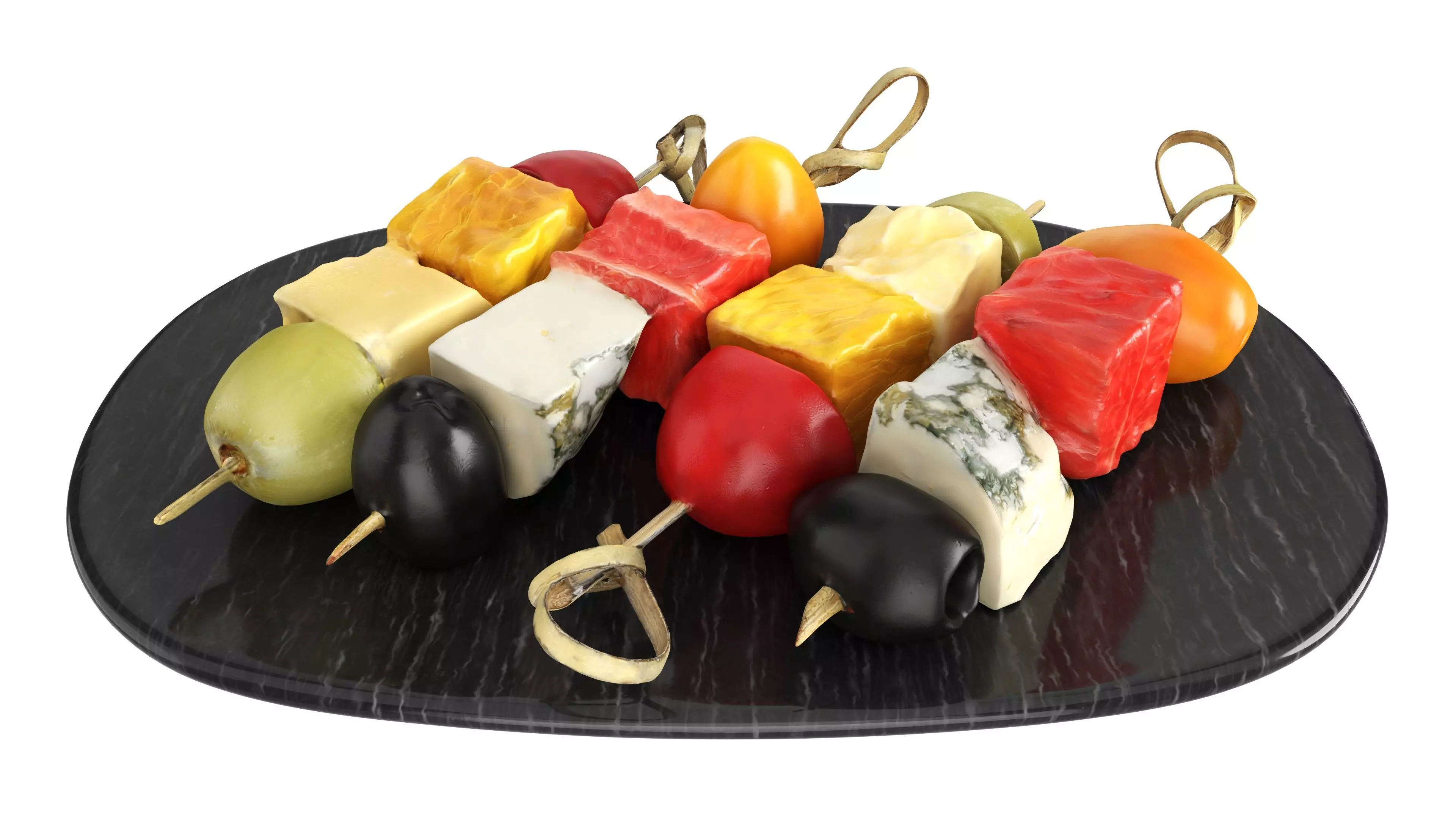Assorted canapes on saucer Low-poly 3D model_1