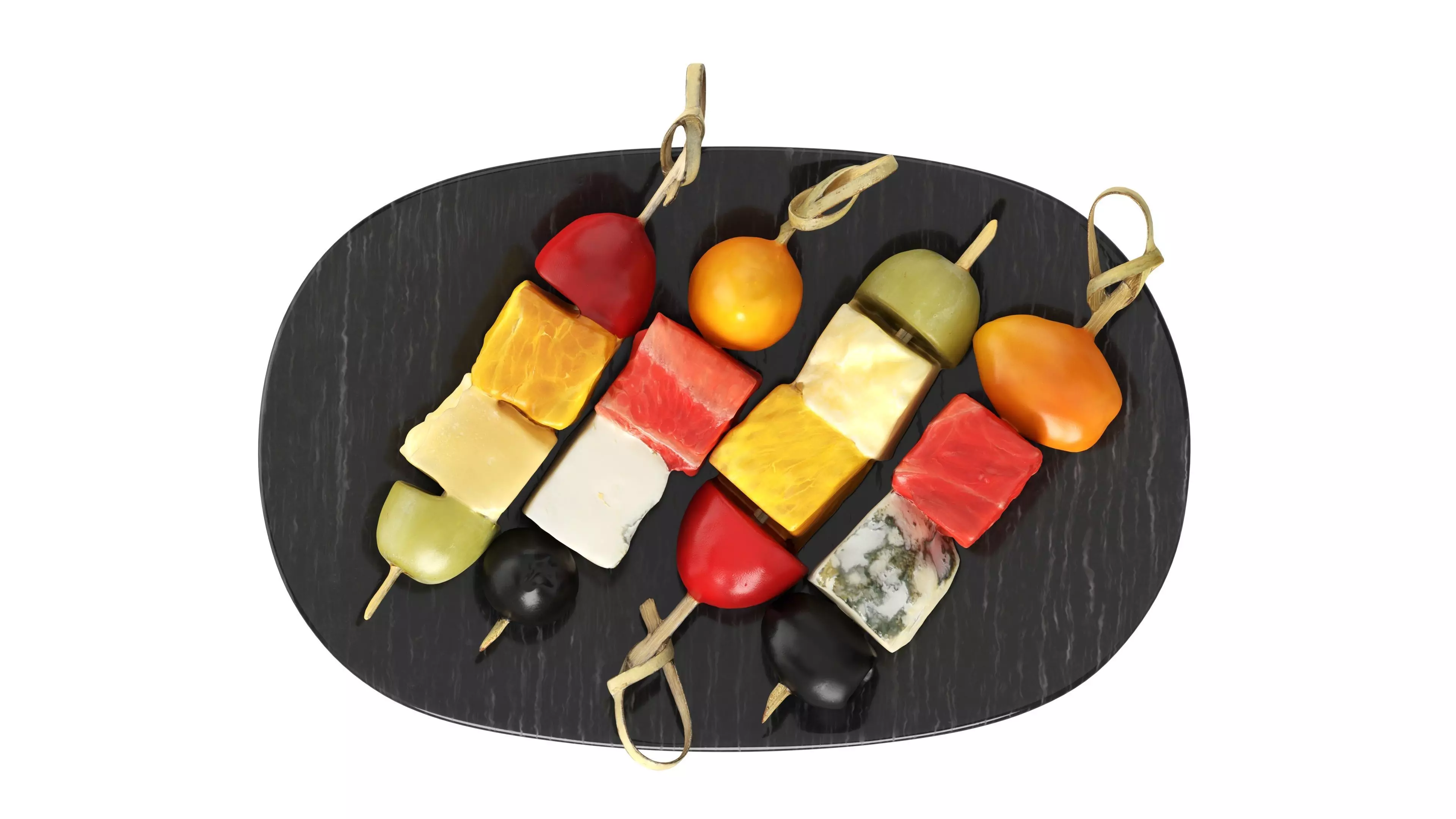 Assorted canapes on saucer Low-poly 3D model_6