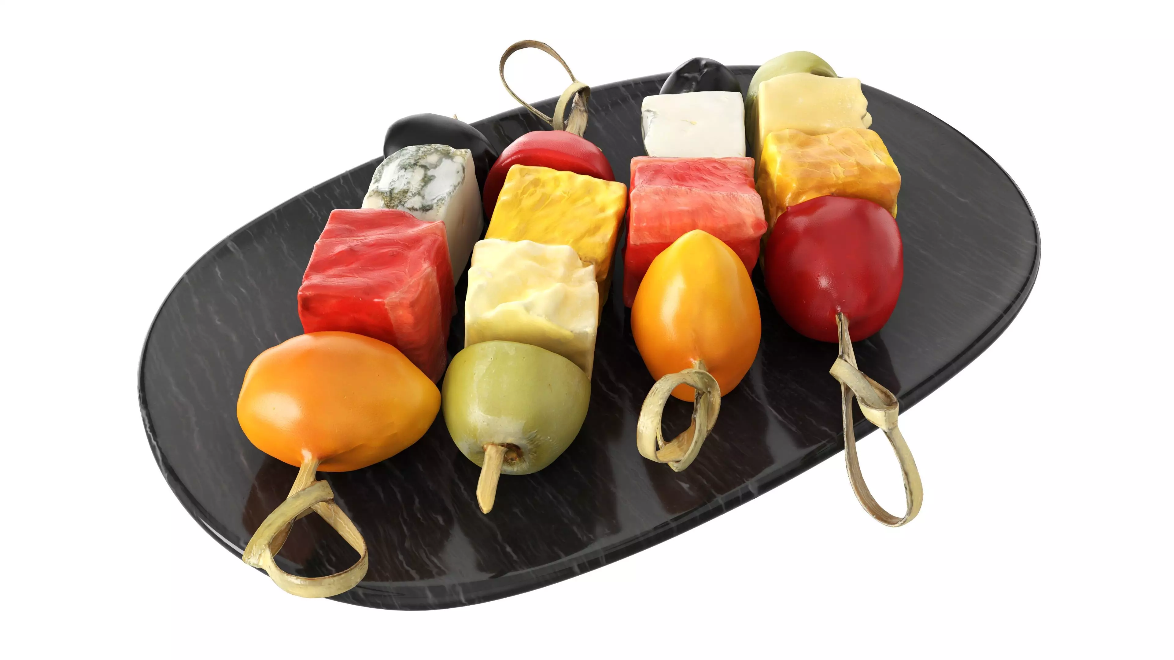 Assorted canapes on saucer Low-poly 3D model_2