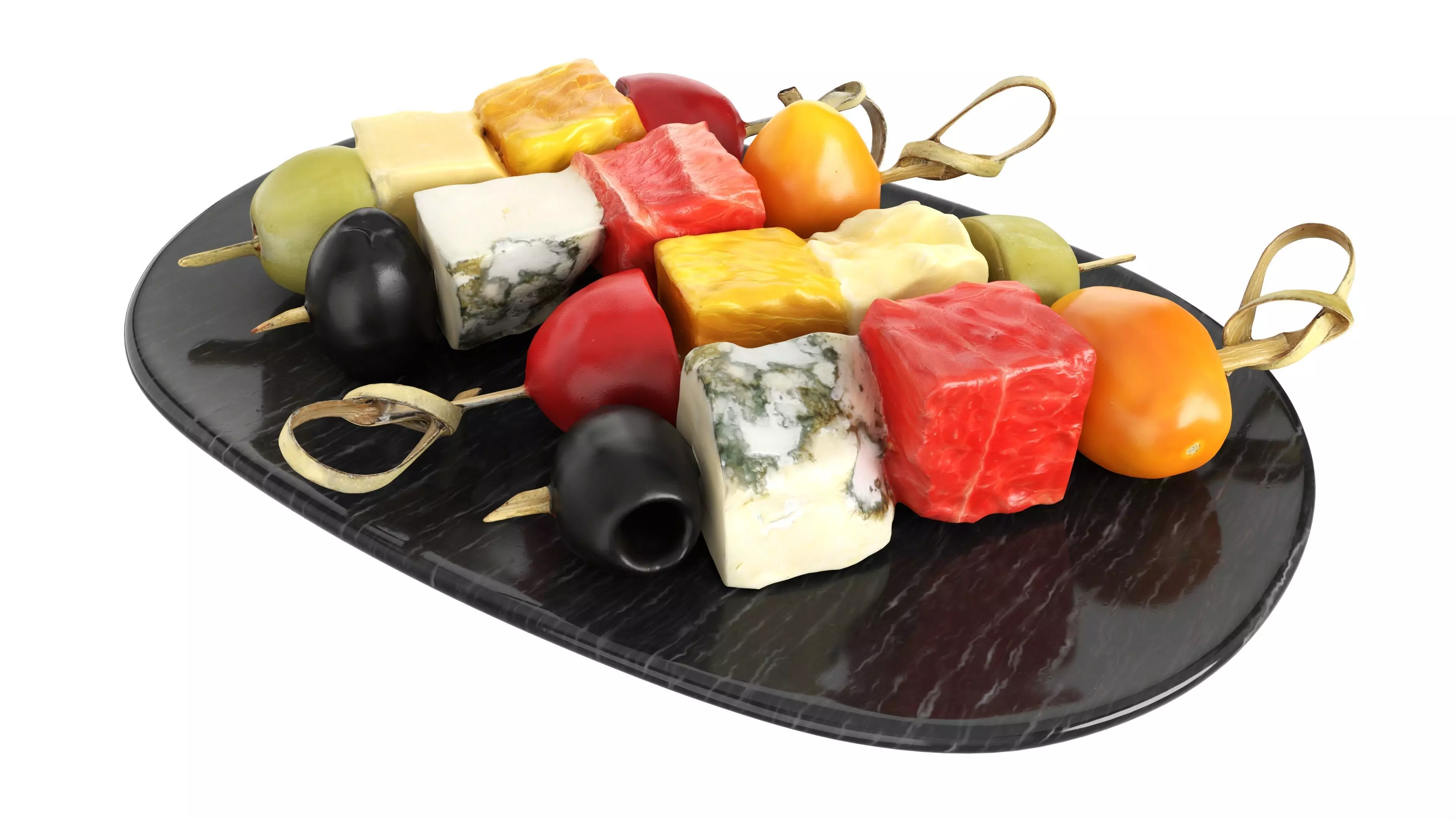 Assorted canapes on saucer Low-poly 3D model_3