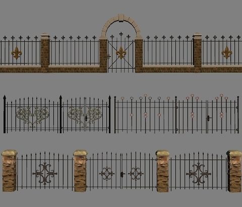 Wrought Iron Fence Kit Low-poly 3D model_1